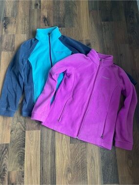 Columbia Teal & Bright Pink YL Fleece Jackets Duo